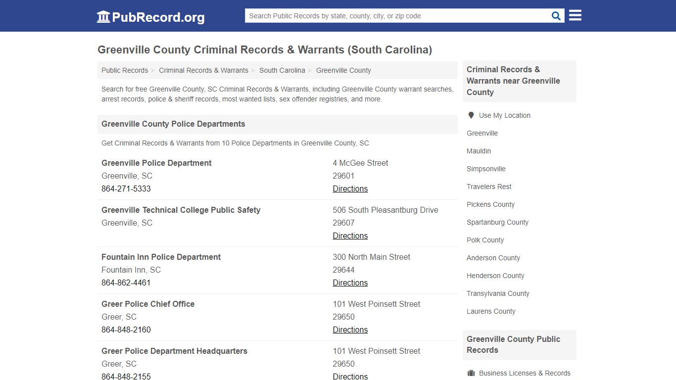 Greenville County Criminal Records & Warrants (South Carolina)